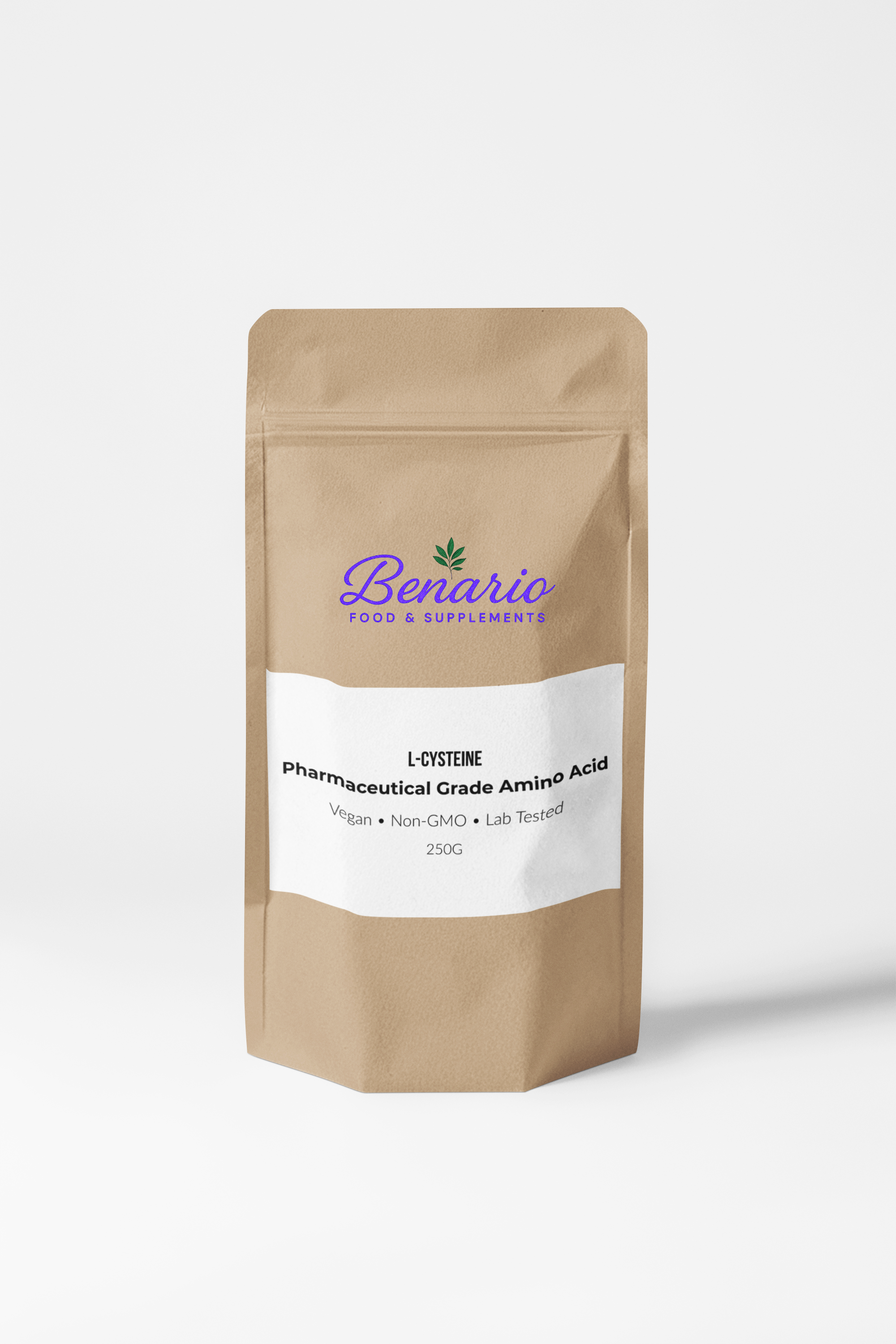 Benario L-Cysteine powder, pharma-grade, 250 g stand-up pouch with white label