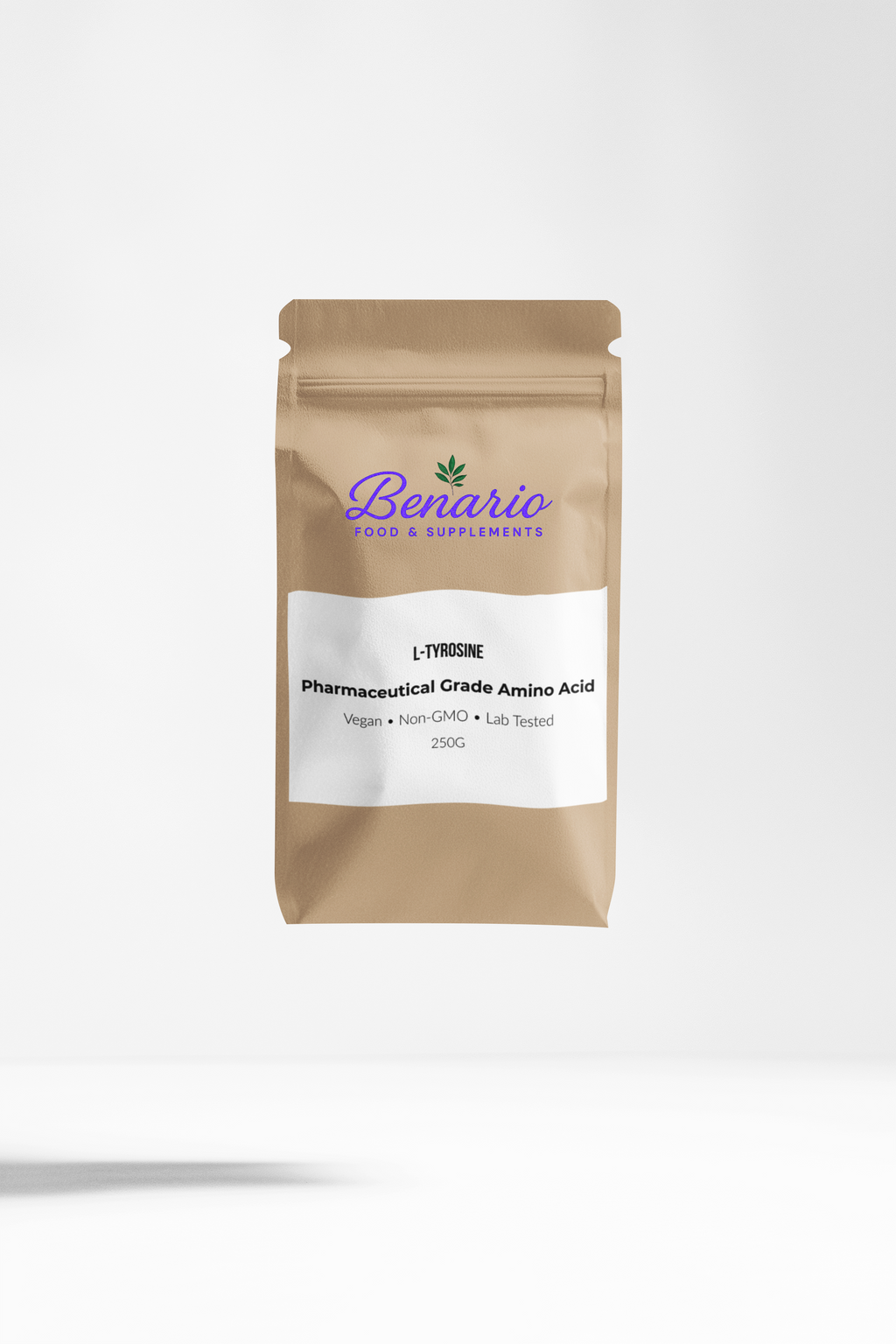 Benario L-Tyrosine powder, pharma-grade, 250 g stand-up pouch with white label