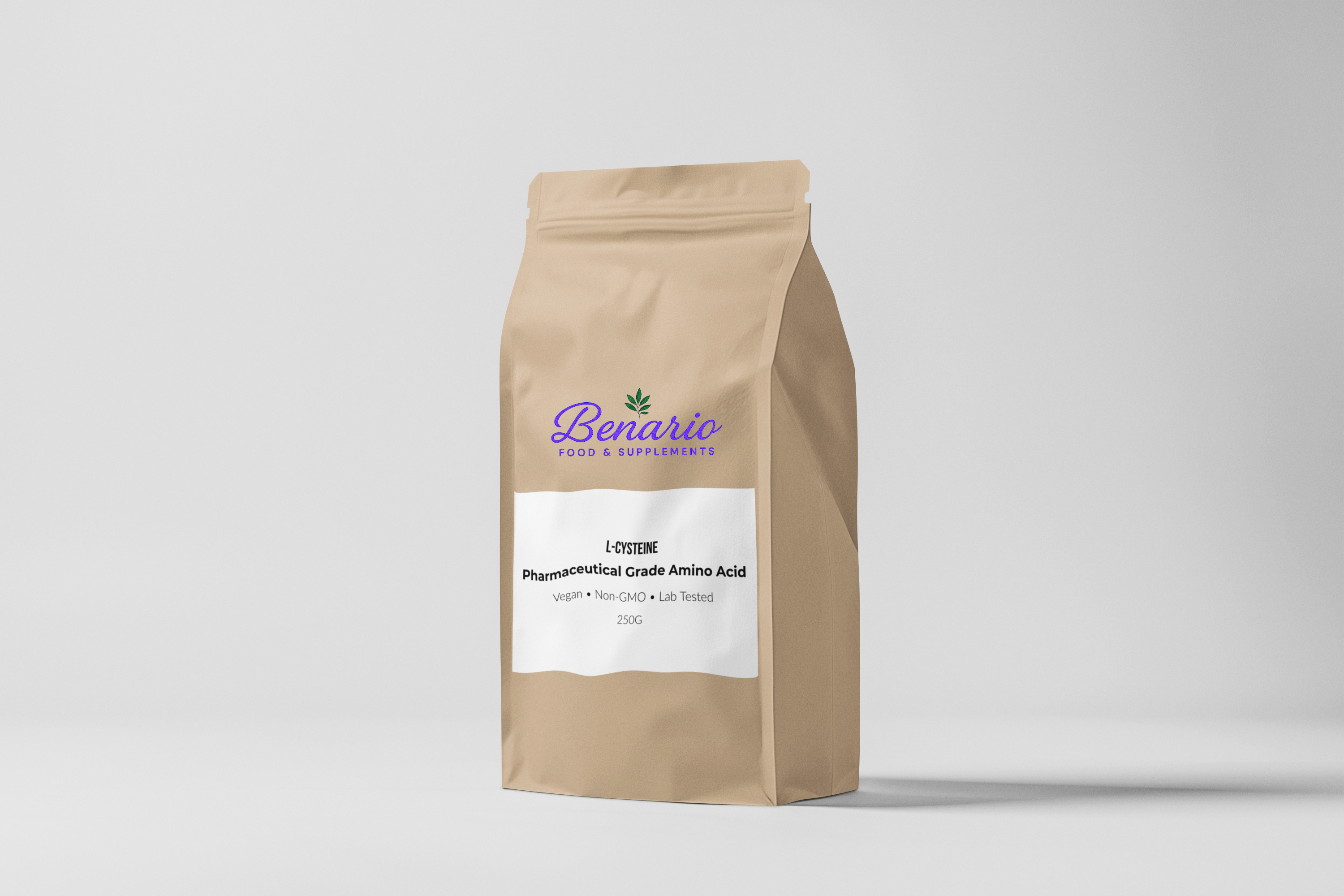 Benario L-Cysteine powder, pharma-grade, 250 g stand-up pouch with white label